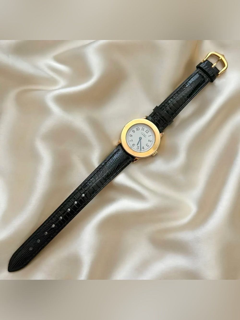 AUTHENTIC VINTAGE CARTIER BLACK LEATHER WATCH - WITH BOX - Picture 5 of 8